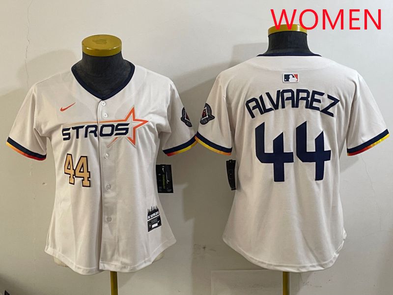 Women Houston Astros #44 Alvarez Cream Three generations Joint Name 2025 Nike MLB Jersey style 2->women mlb jersey->Women Jersey